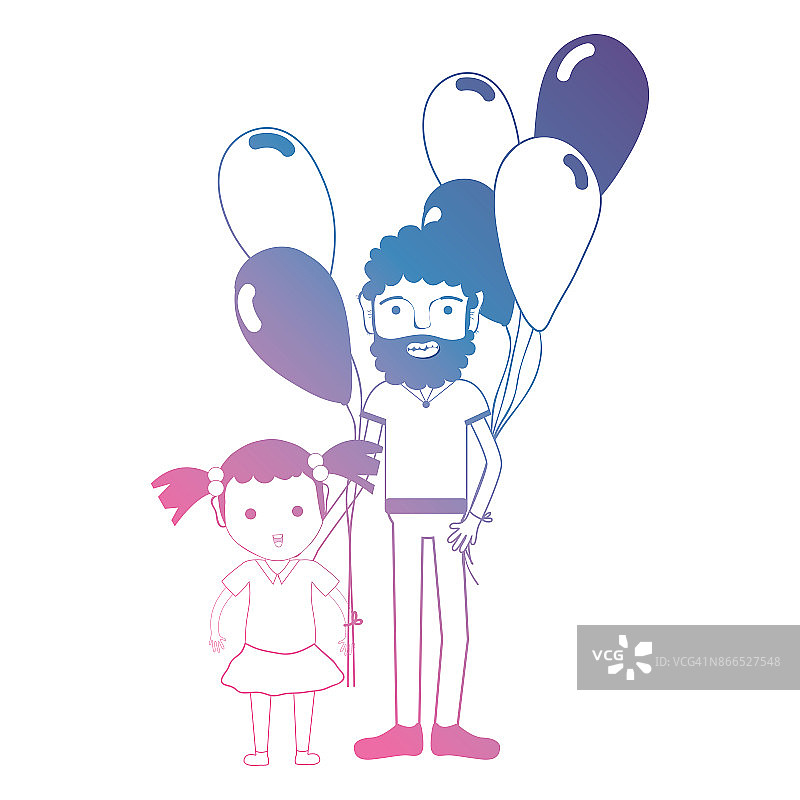 父亲和女儿与气球的线条设计图片素材