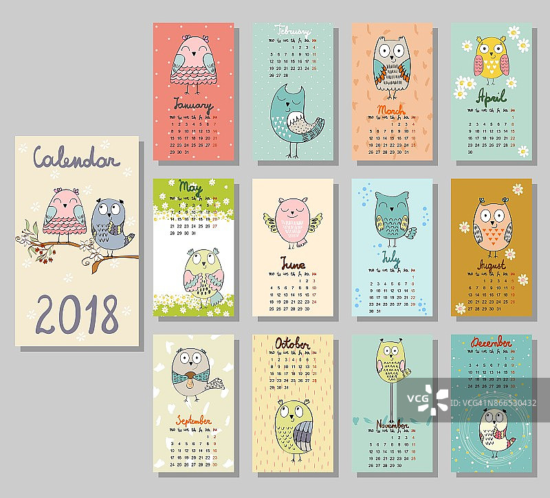 可爱日历2018图片素材