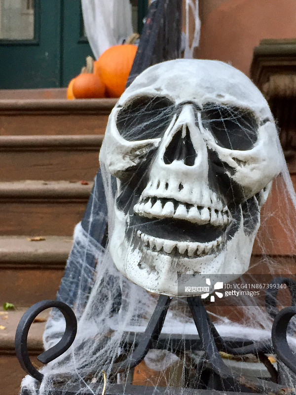 住宅区内可怕的万圣节装饰品图片素材