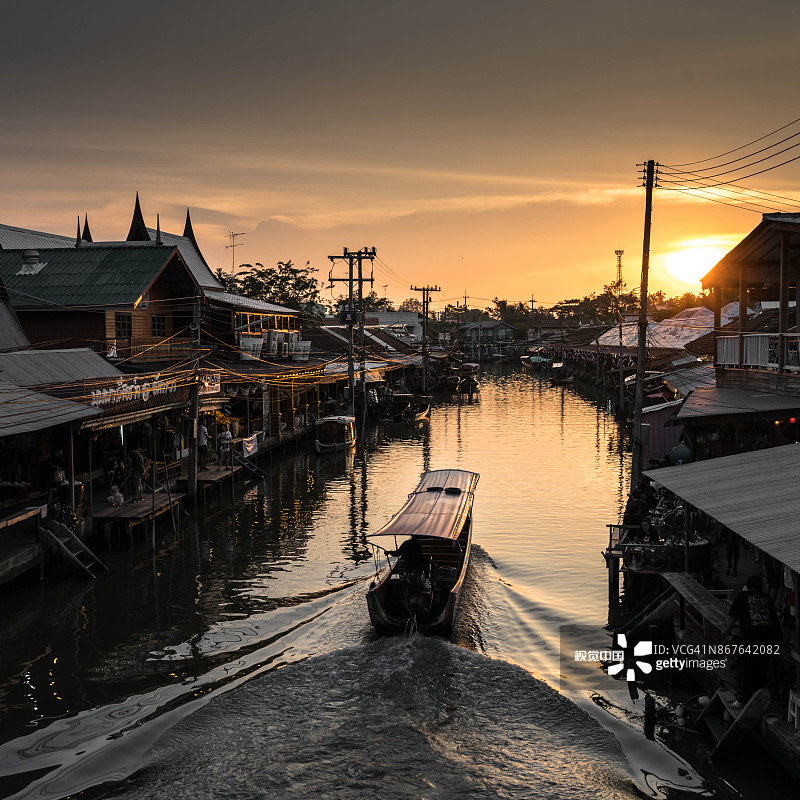 安帕瓦水上市场日落景色图片素材