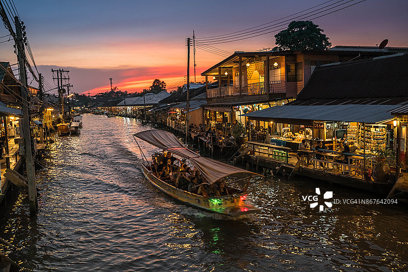 安帕瓦水上市场日落景色图片素材