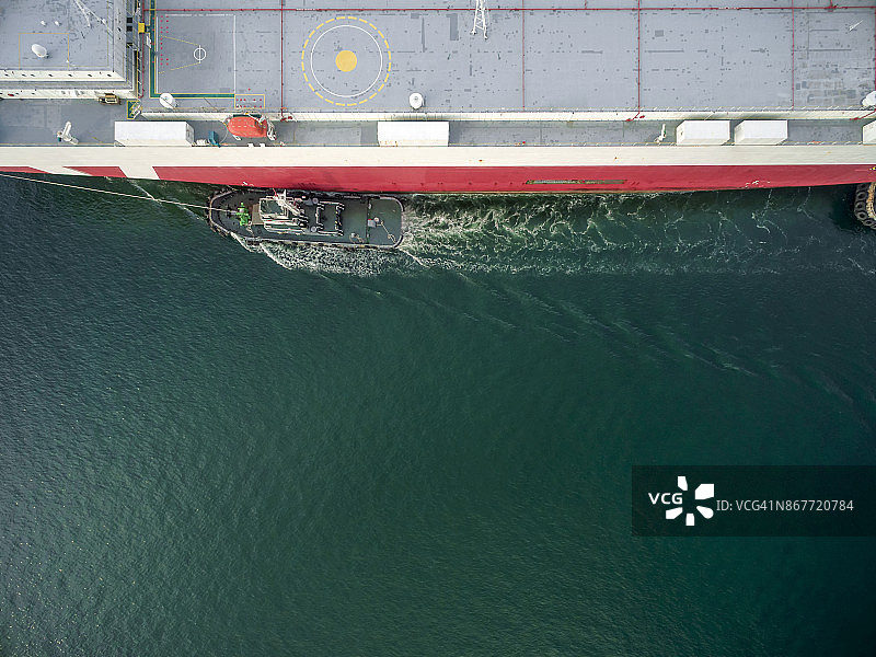 两艘拖船拖着汽车运输船进港图片素材