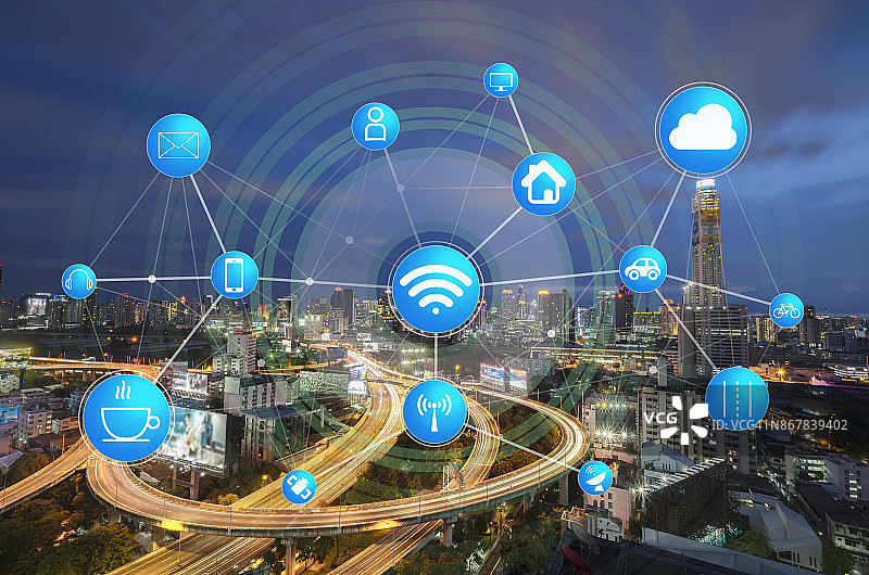 现代抽象图像中的交通运输、通信和互联网图片素材