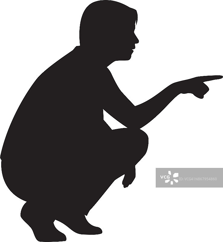 女人蹲着指向远方图片素材