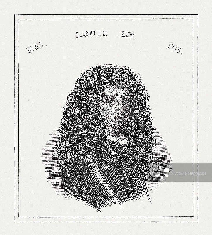 路易十四（太阳王，1638-1715），法国国王，1843年出版图片素材
