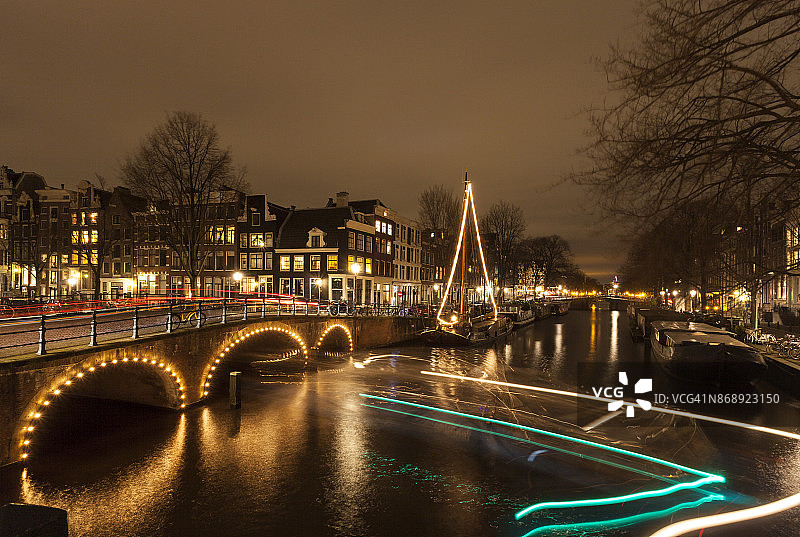 阿姆斯特丹城市运河夜景图片素材