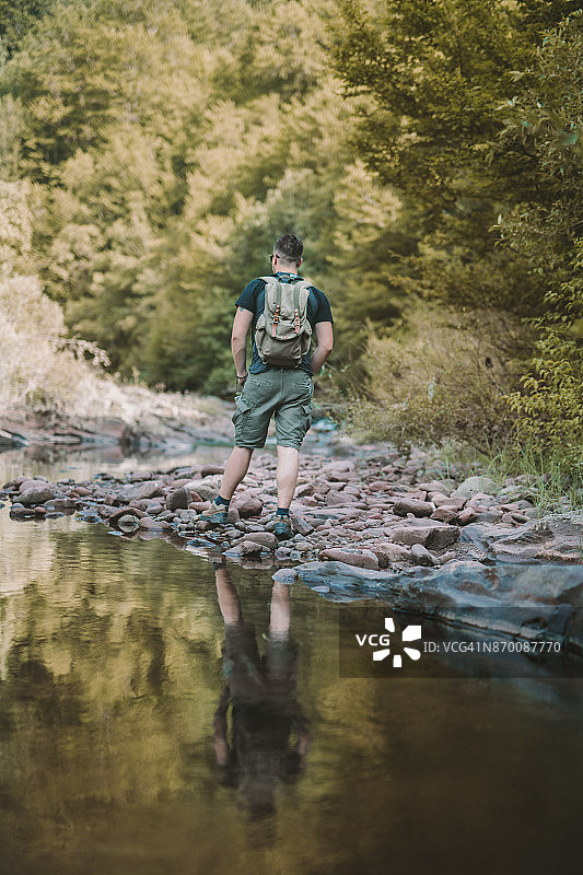 徒步者享受森林漫步图片素材