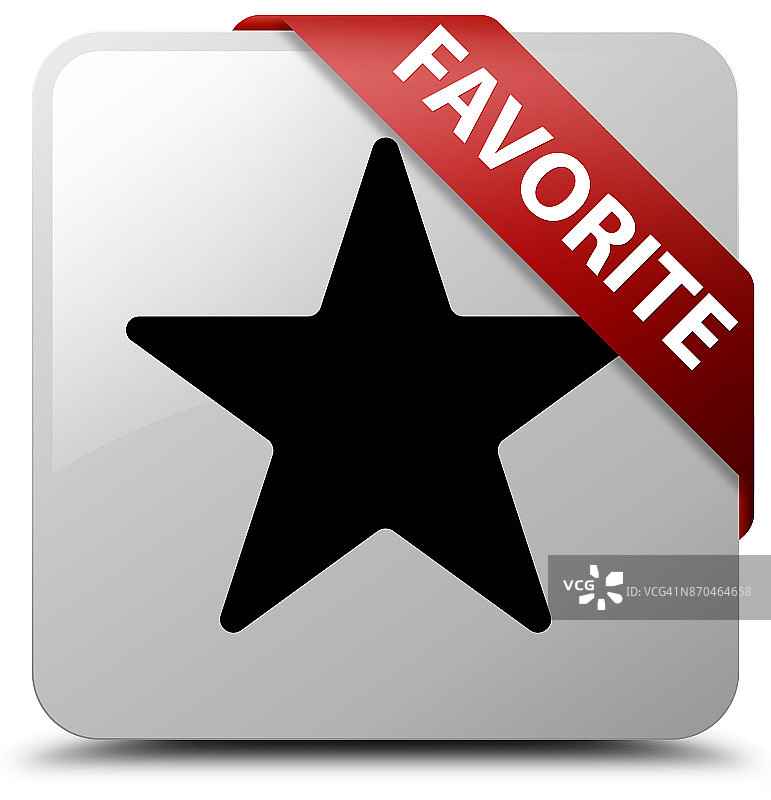 收藏（星形图标）白色方形按钮，红色丝带位于角落图片素材