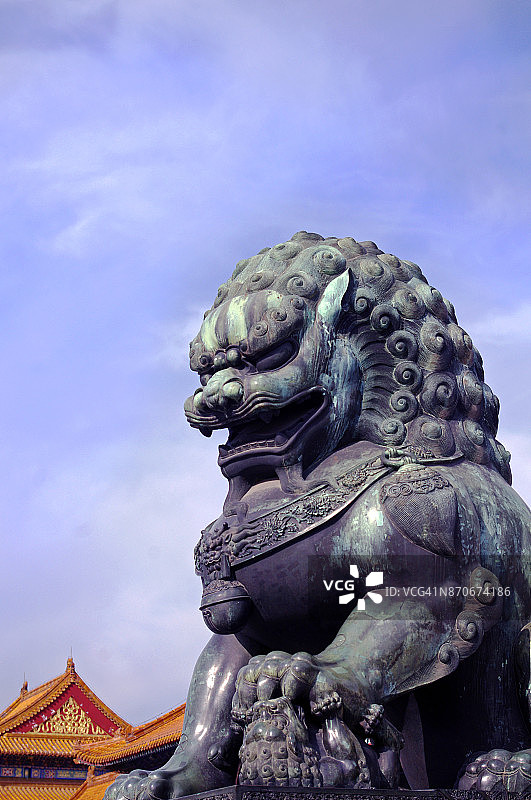 中国紫禁城的守护狮图片素材