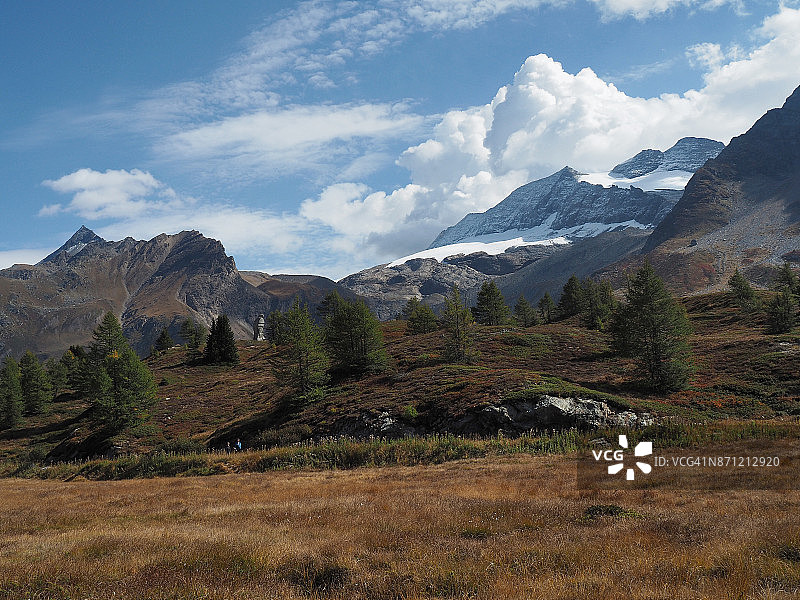 辛普朗山口的雪山和秋色图片素材