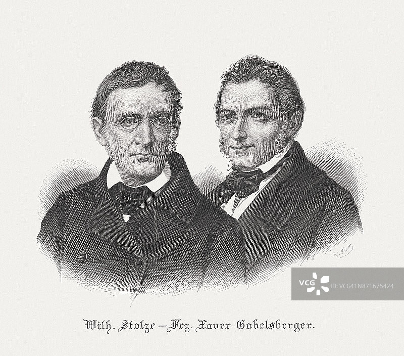 德国速记创始人斯托尔策和加贝尔斯贝格，约1817年图片素材