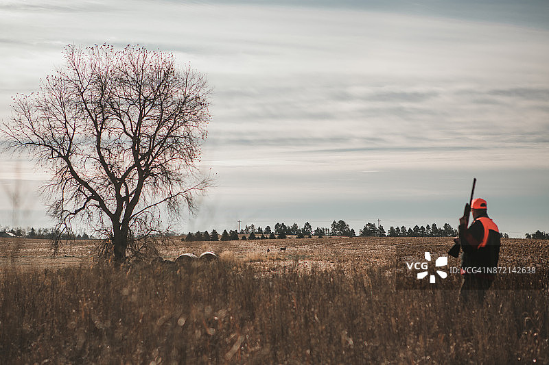 猎人远眺鹿群图片素材