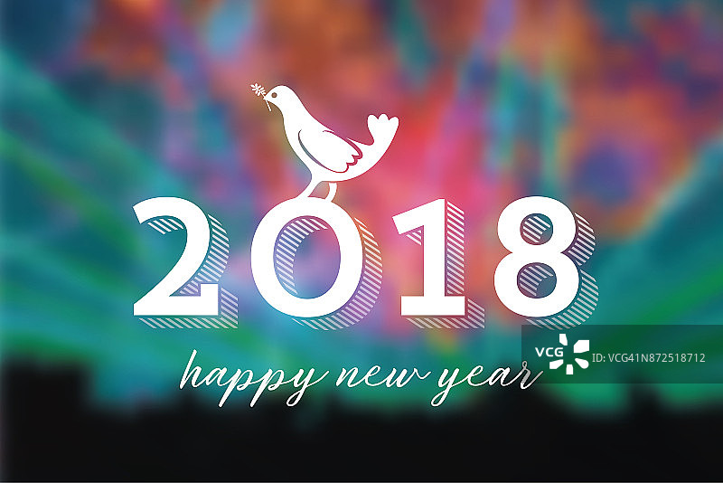 模糊彩色背景上的2018新年和平符号图片素材
