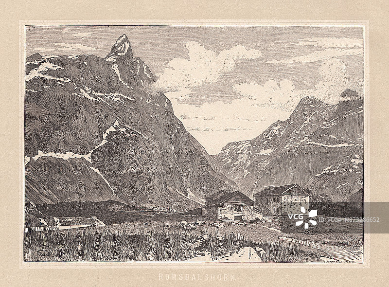 挪威罗姆斯达尔斯霍内特山木刻图片素材