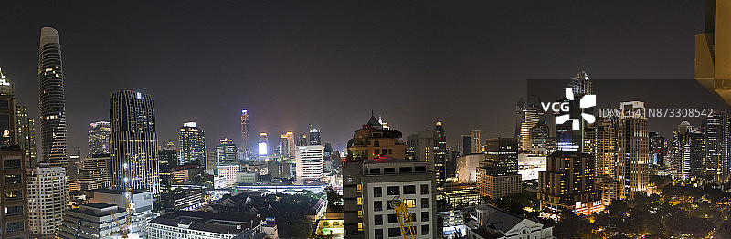 曼谷拉差帕颂中央商务区夜景全景图片素材