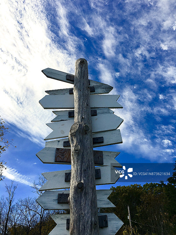 指向不同方向的木制路标图片素材