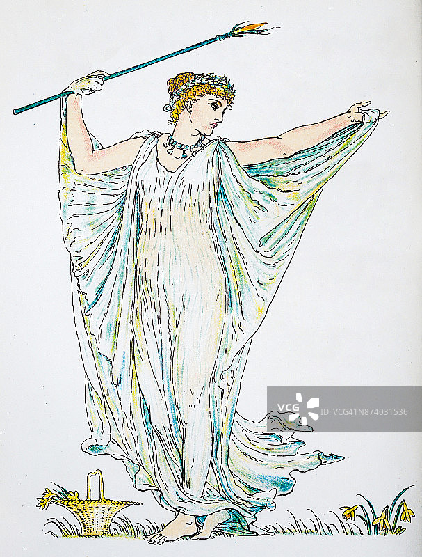 花草拟人古董插画：花之女王图片素材