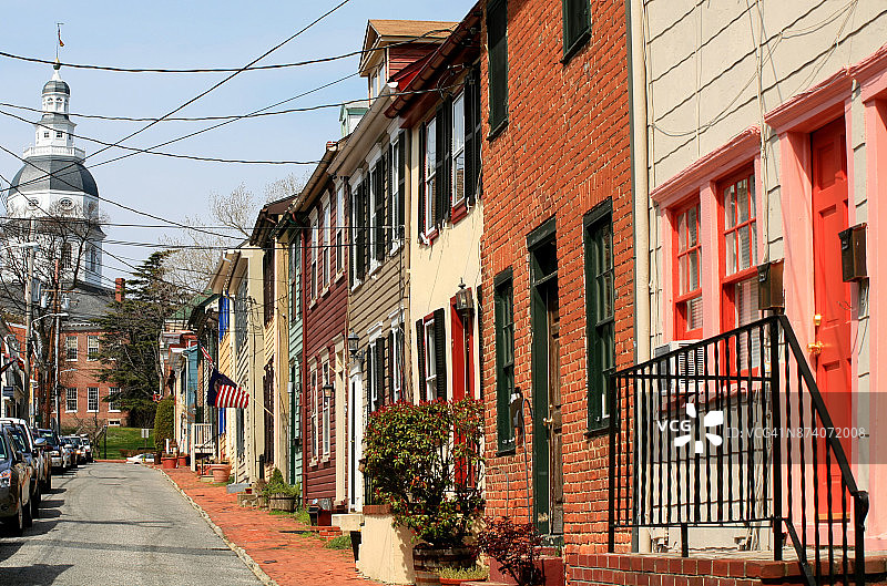美国马里兰州安纳波利斯马里兰州议会大厦和联排别墅图片素材