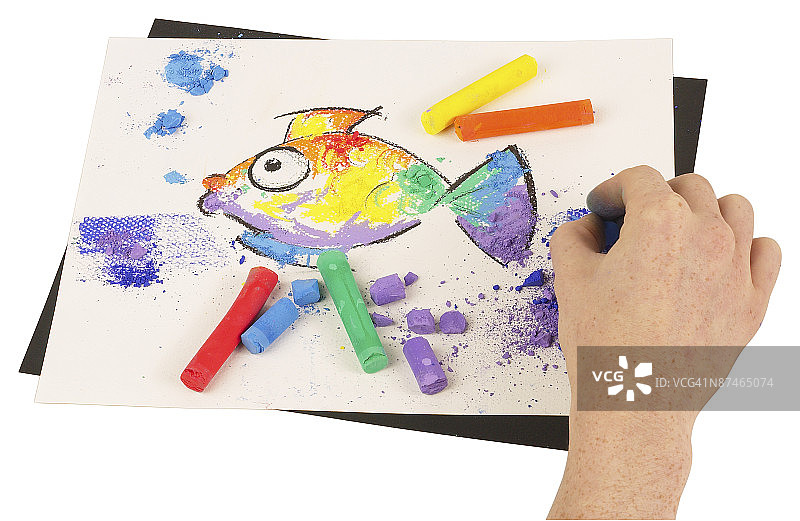 在白色背景上画画的人的小手图片素材