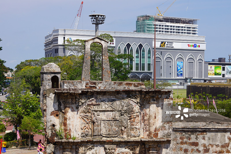 马六甲法摩沙古堡遗址，马来西亚历史悠久的葡萄牙堡垒图片素材