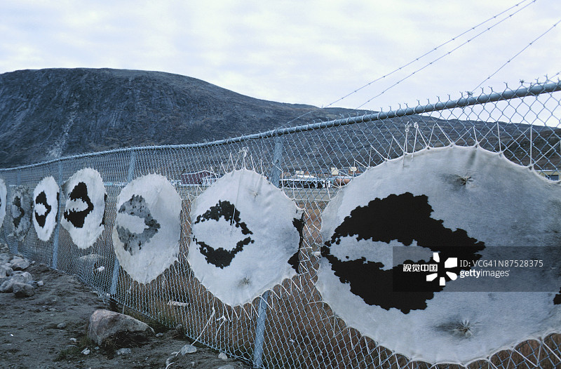 晾晒在栅栏上的猎物皮图片素材