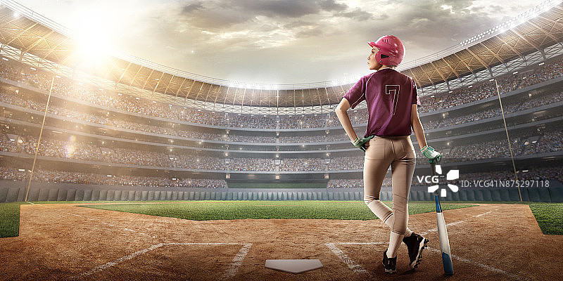 专业赛场上的垒球女选手图片素材