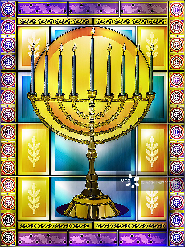 彩色玻璃窗特写图片素材