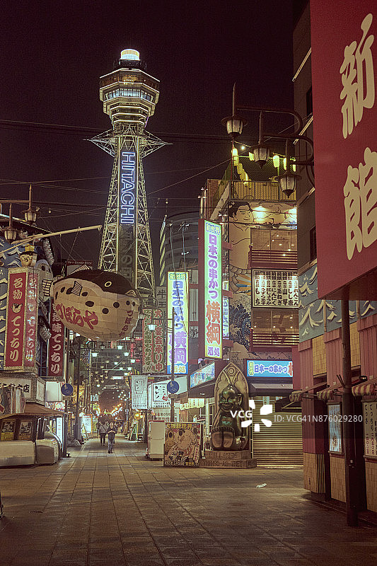 大阪塔和新世界区霓虹灯广告景观图片素材
