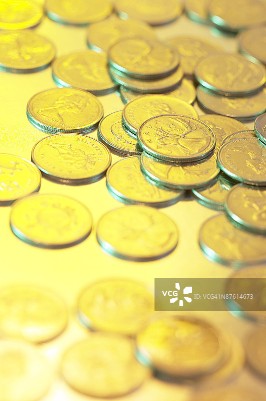 一堆加拿大硬币图片素材