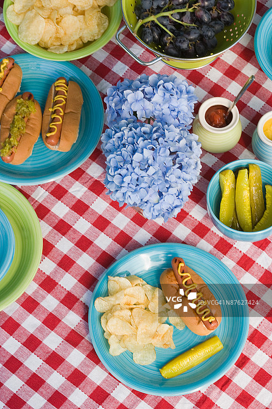 带有食物的野餐桌高角度视图图片素材