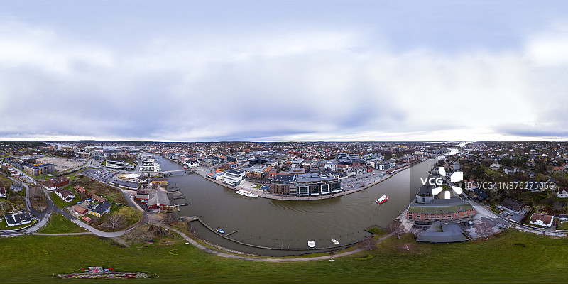 360度全景航拍：挪威弗雷德里克斯塔市图片素材