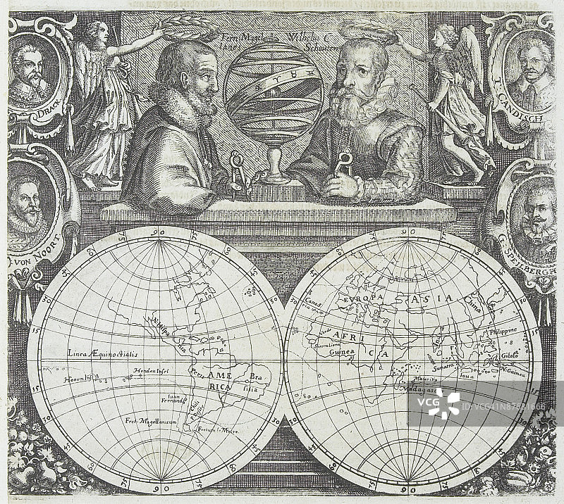 哥白尼伽利略与东西半球地图图片素材