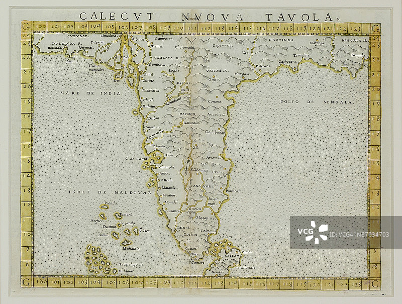带有马尔代夫的印度古董地图图片素材