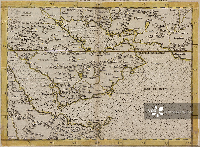 带有非洲之角和巴基斯坦海岸线的西奈半岛古董地图图片素材