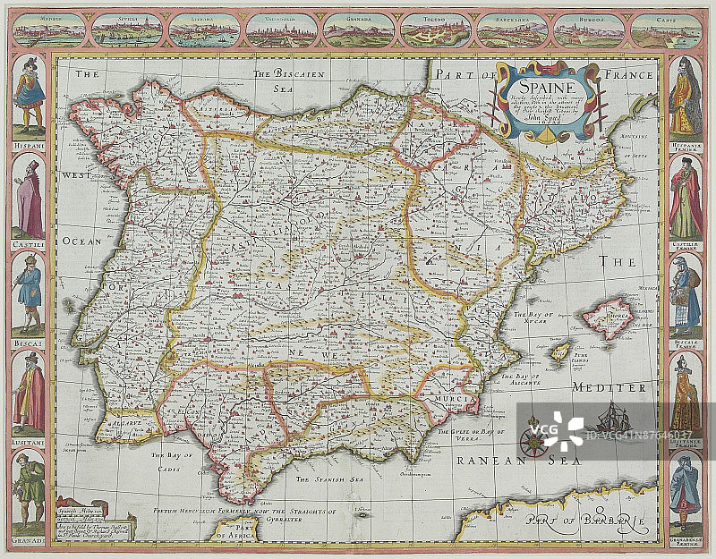 西班牙和葡萄牙古董地图图片素材