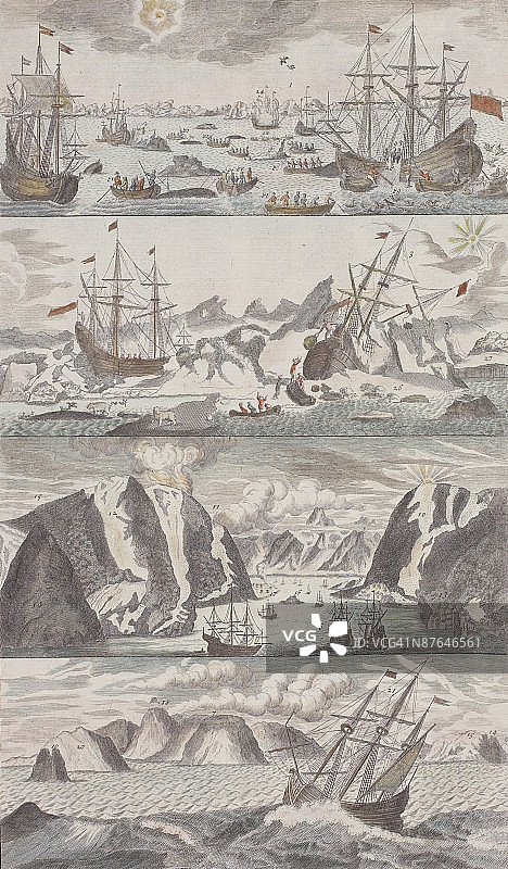 探索峡湾的船只的一系列小插图图片素材