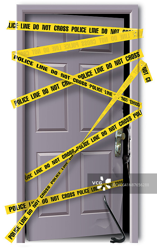 被盗门上的禁止穿越胶带图片素材
