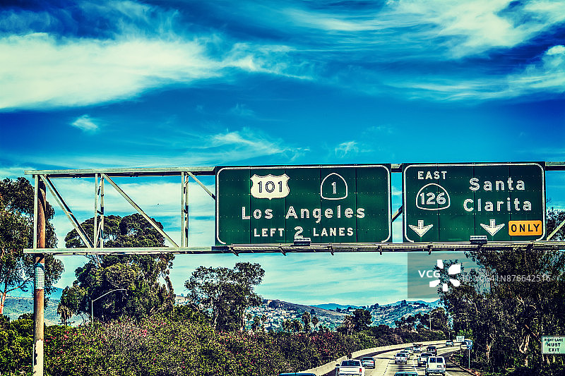 101号高速公路南行方向的洛杉矶出口标志图片素材