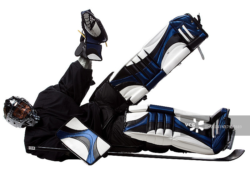 冰球守门员摔倒图片素材
