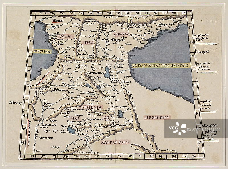科尔基斯、伊比利亚和高加索阿尔巴尼亚与黑海和里海的古董地图图片素材