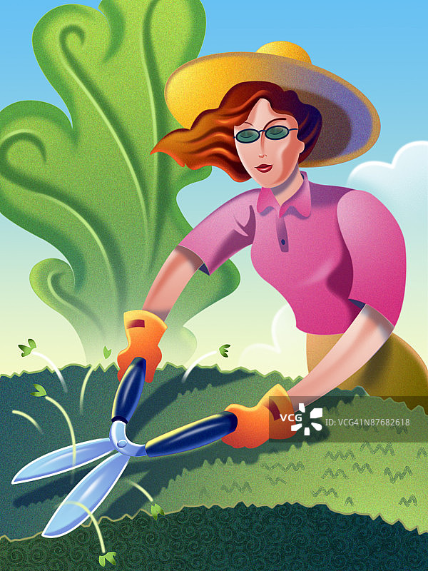 一个年轻的女人在阳光明媚的日子里打高尔夫球图片素材