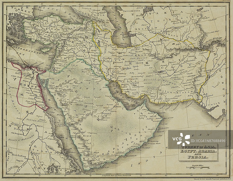 亚洲土耳其、埃及、阿拉伯和波斯古董地图图片素材