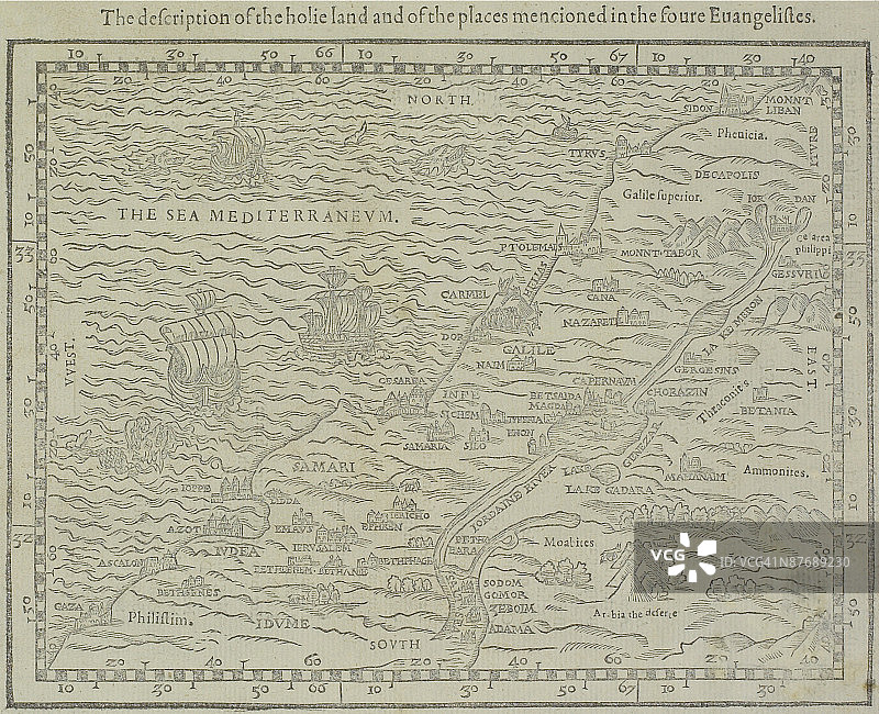 日内瓦圣经中的圣地古董地图图片素材