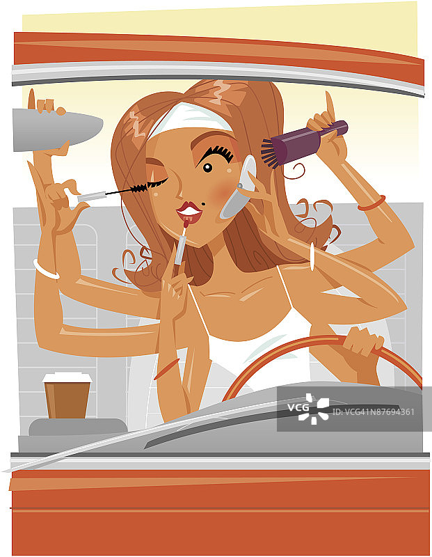 一个年轻的女人在用电话图片素材