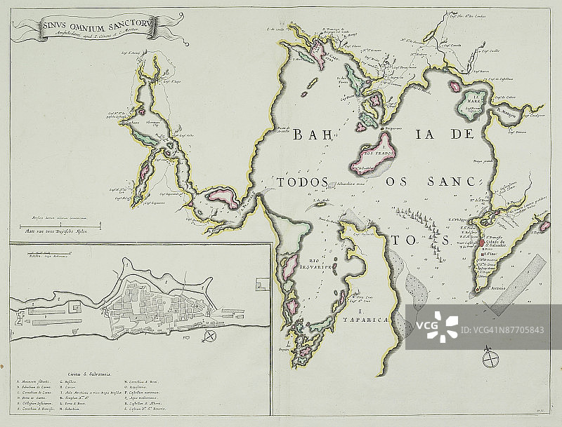 巴西诸圣湾古董地图图片素材