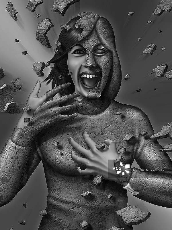 墙上挂着微笑的年轻女子画像图片素材