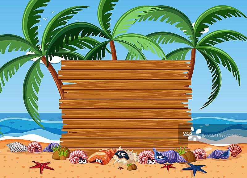 背景为海洋的海洋动物木板图片素材