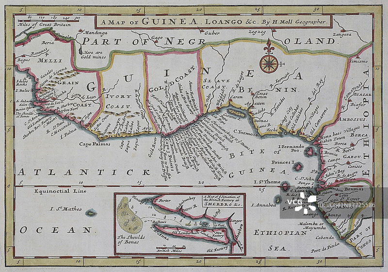 几内亚、洛安果及邻近非洲国家的古董地图图片素材