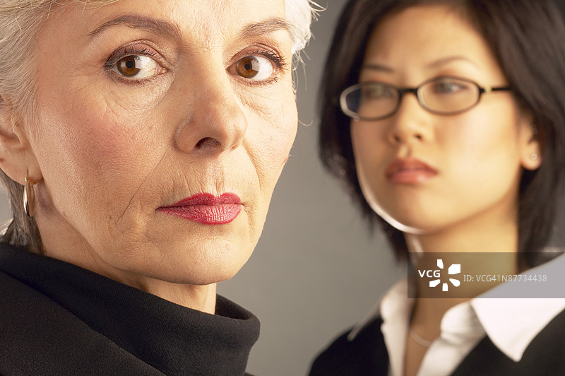 女商人与同事摆姿势合影图片素材