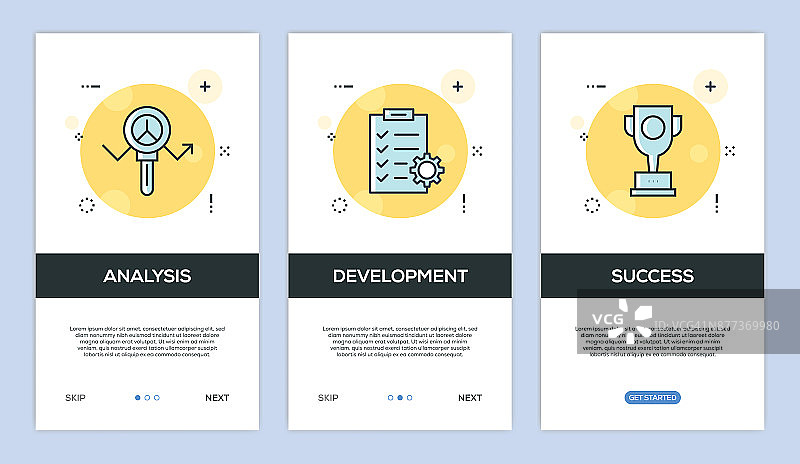 分析-开发-成功的应用程序启动界面和Web概念扁平风格矢量插画图片素材